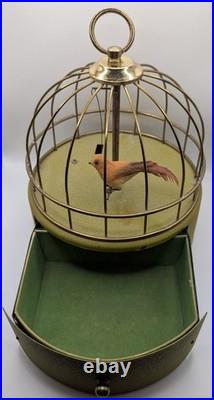 Vintage MCM Japan Wind Up Bird In Cage Musical Jewel Box Works