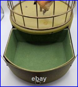 Vintage MCM Japan Wind Up Bird In Cage Musical Jewel Box Works