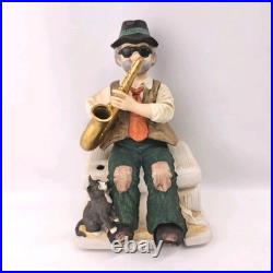 Vintage Melody In Motion Saxophone Figurine With Cat Musical Moving Statue Jazz