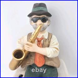 Vintage Melody In Motion Saxophone Figurine With Cat Musical Moving Statue Jazz