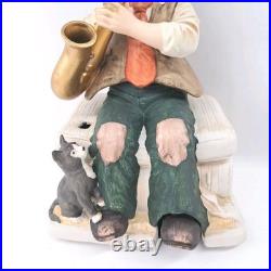 Vintage Melody In Motion Saxophone Figurine With Cat Musical Moving Statue Jazz