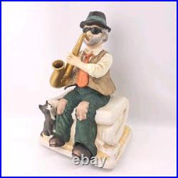 Vintage Melody In Motion Saxophone Figurine With Cat Musical Moving Statue Jazz
