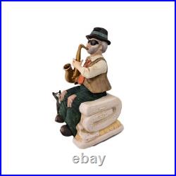 Vintage Melody In Motion Saxophone Figurine With Cat Musical Moving Statue Jazz