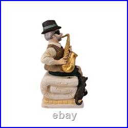 Vintage Melody In Motion Saxophone Figurine With Cat Musical Moving Statue Jazz