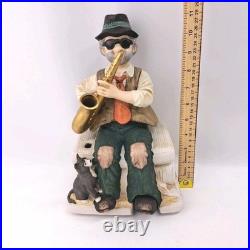 Vintage Melody In Motion Saxophone Figurine With Cat Musical Moving Statue Jazz