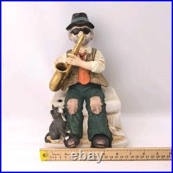 Vintage Melody In Motion Saxophone Figurine With Cat Musical Moving Statue Jazz