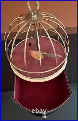 Vintage Metal Bird Cage Jewelry Box Automaton Music Box La Vie En Rose