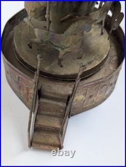 Vintage Metal Carousel Music Box Sankyo Japan Horses HK Patina 8