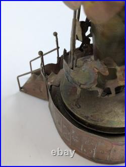 Vintage Metal Carousel Music Box Sankyo Japan Horses HK Patina 8