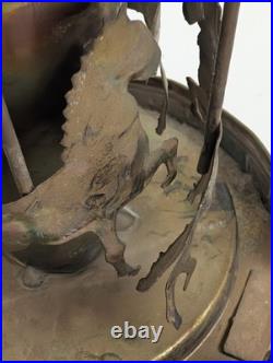 Vintage Metal Carousel Music Box Sankyo Japan Horses HK Patina 8