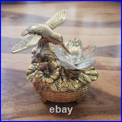 Vintage Metal Hummingbird Musical Automaton Mechanical Wind Up Music Box