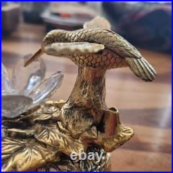 Vintage Metal Hummingbird Musical Automaton Mechanical Wind Up Music Box
