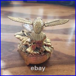 Vintage Metal Hummingbird Musical Automaton Mechanical Wind Up Music Box