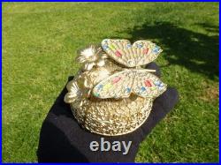 Vintage Music Box Gold Tone Metal Butterfly Musical Automaton Mechanical Wind