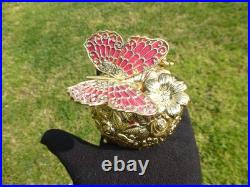 Vintage Music Box Gold Tone Metal Butterfly Musical Automaton Mechanical Wind