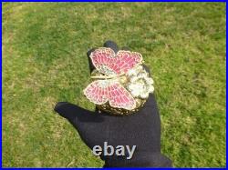 Vintage Music Box Gold Tone Metal Butterfly Musical Automaton Mechanical Wind