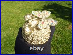 Vintage Music Box Gold Tone Metal Butterfly Musical Automaton Mechanical Wind