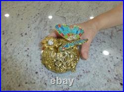 Vintage Music Box Gold Tone Metal Butterfly Musical Automaton Mechanical Wind
