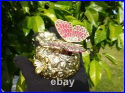 Vintage Music Box Gold Tone Metal Butterfly Musical Automaton Mechanical Wind