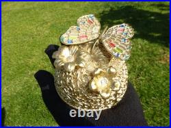 Vintage Music Box Gold Tone Metal Butterfly Musical Automaton Mechanical Wind