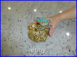 Vintage Music Box Gold Tone Metal Butterfly Musical Automaton Mechanical Wind