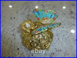 Vintage Music Box Gold Tone Metal Butterfly Musical Automaton Mechanical Wind