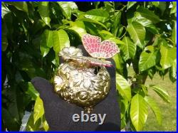 Vintage Music Box Gold Tone Metal Butterfly Musical Automaton Mechanical Wind