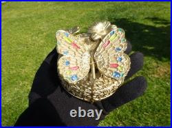 Vintage Music Box Gold Tone Metal Butterfly Musical Automaton Mechanical Wind