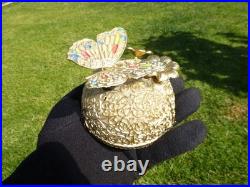 Vintage Music Box Gold Tone Metal Butterfly Musical Automaton Mechanical Wind