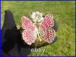 Vintage Music Box Gold Tone Metal Butterfly Musical Automaton Mechanical Wind