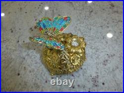 Vintage Music Box Gold Tone Metal Butterfly Musical Automaton Mechanical Wind