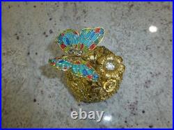 Vintage Music Box Gold Tone Metal Butterfly Musical Automaton Mechanical Wind