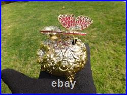 Vintage Music Box Gold Tone Metal Butterfly Musical Automaton Mechanical Wind