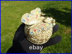 Vintage Music Box Gold Tone Metal Butterfly Musical Automaton Mechanical Wind
