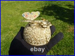 Vintage Music Box Gold Tone Metal Butterfly Musical Automaton Mechanical Wind