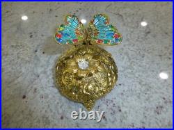 Vintage Music Box Gold Tone Metal Butterfly Musical Automaton Mechanical Wind