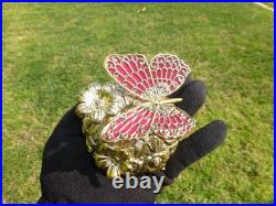 Vintage Music Box Gold Tone Metal Butterfly Musical Automaton Mechanical Wind