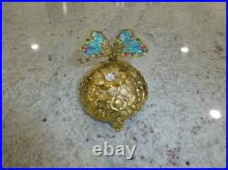 Vintage Music Box Gold Tone Metal Butterfly Musical Automaton Mechanical Wind