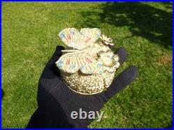 Vintage Music Box Gold Tone Metal Butterfly Musical Automaton Mechanical Wind