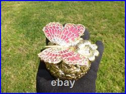 Vintage Music Box Gold Tone Metal Butterfly Musical Automaton Mechanical Wind