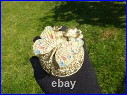 Vintage Music Box Gold Tone Metal Butterfly Musical Automaton Mechanical Wind