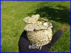 Vintage Music Box Gold Tone Metal Butterfly Musical Automaton Mechanical Wind