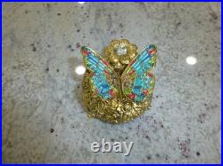 Vintage Music Box Gold Tone Metal Butterfly Musical Automaton Mechanical Wind