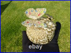 Vintage Music Box Gold Tone Metal Butterfly Musical Automaton Mechanical Wind