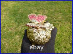 Vintage Music Box Gold Tone Metal Butterfly Musical Automaton Mechanical Wind