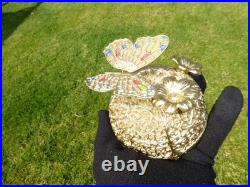 Vintage Music Box Gold Tone Metal Butterfly Musical Automaton Mechanical Wind