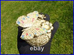 Vintage Music Box Gold Tone Metal Butterfly Musical Automaton Mechanical Wind