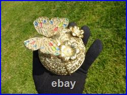 Vintage Music Box Gold Tone Metal Butterfly Musical Automaton Mechanical Wind