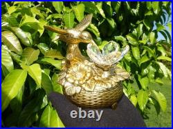 Vintage Music Box Hummingbird Musical Automaton Gold Tone Metal Case