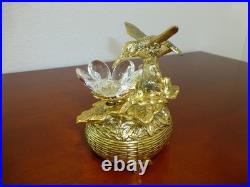 Vintage Music Box Hummingbird Musical Automaton Gold Tone Metal Case